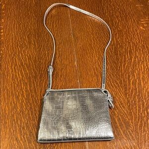 Silver Crocodile-Embossed Crossbody Bag